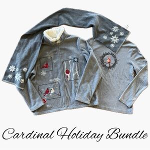 Petite Croft & Barrow® Cardinal Holiday Fleece Jacket / Top & Scarf Trio Bundle